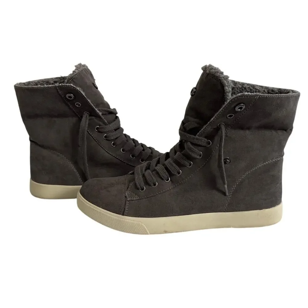 BRASH Gray Faux Suede‎ Lace Up High Top Boots/Sneakers Sherpa Lined Womens Sz 10